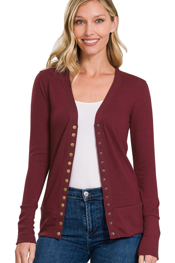 Tailored Snap Button Cardigan | Burgundy