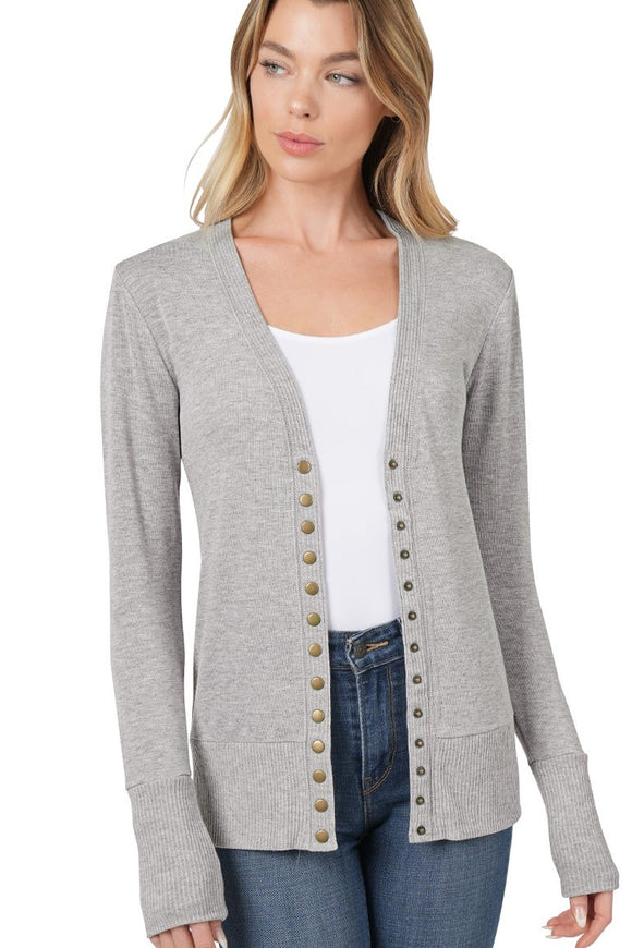 Tailored Snap Button Cardigan | Heather Grey