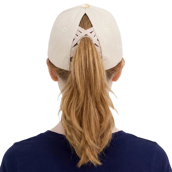 Everyday Stripe Ponytail Trucker Cap | Beige