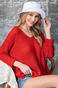 Knit Slouchy Sweater | Red