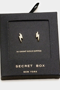 Secret Box | 14K Gold Dipped | CZ Lightning Stud Earrings