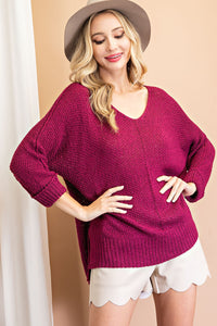 Knit Slouchy Sweater | Cranberry