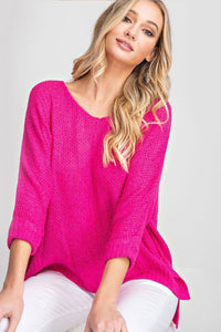 Knit Slouchy Sweater | Hot Pink