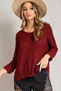 Knit Slouchy Sweater | Wine