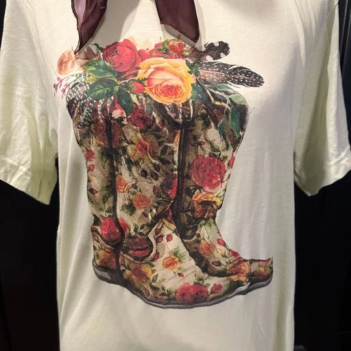 Floral Boots Western Tee | Natural