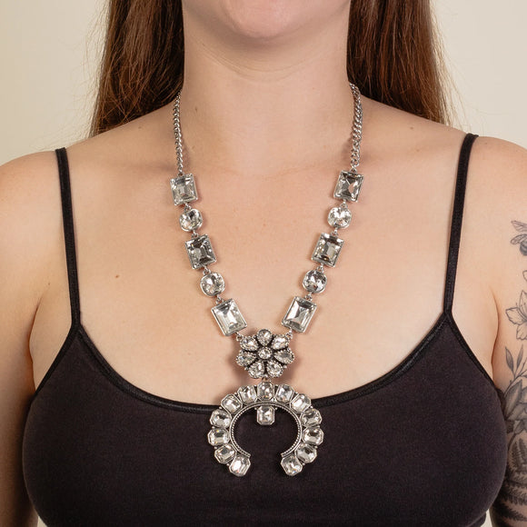 Western Necklace | Silver Clear Statement Pendant
