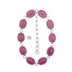 Western Concho Belt | Silver/Fuchsia