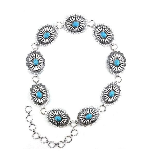 Western Concho Belt | Silver/Turquoise