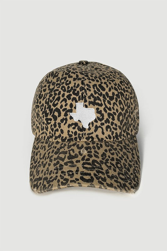 Texas Distressed Embroidered Cap | Leopard