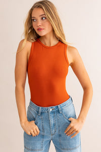 Round Neck Sleeveless Bodysuit | Rust