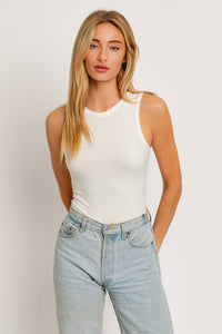 Round Neck Sleeveless Bodysuit | White