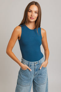 Round Neck Sleeveless Bodysuit | Teal