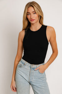 Round Neck Sleeveless Bodysuit | Black