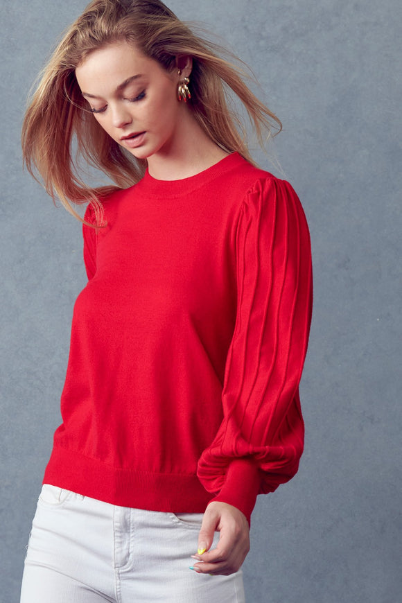 Stripe Textured Long Sleeve Top | Red