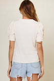 Ribbed Twisted Puff Sleeve Top | Off White