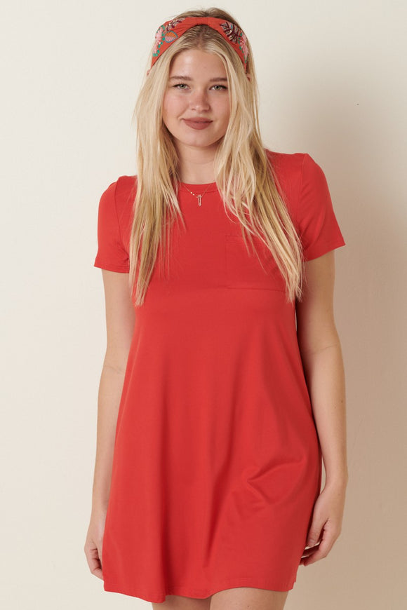 Short Sleeve Tee Dress | Red