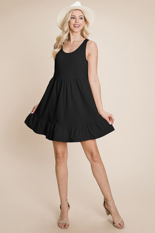 Tiered Tank Mini Flowy Dress | Black