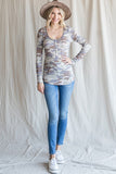 Camo Long Sleeve Button Top | Brown