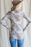 Camo Long Sleeve Button Top | Brown