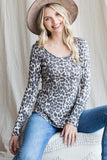 Leopard Long Sleeve Button Top | Brown Mix