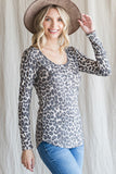 Leopard Long Sleeve Button Top | Brown Mix