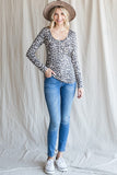 Leopard Long Sleeve Button Top | Brown Mix