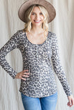 Leopard Long Sleeve Button Top | Brown Mix