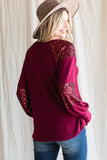 Sequin Contrast Holiday Top | Burgundy