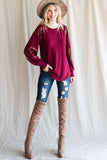 Sequin Contrast Holiday Top | Burgundy