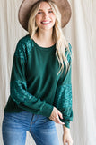 Sequin Contrast Holiday Top | Green