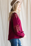 Sequin Contrast Holiday Top | Burgundy