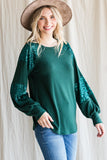 Sequin Contrast Holiday Top | Green