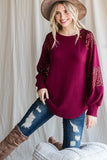 Sequin Contrast Holiday Top | Burgundy