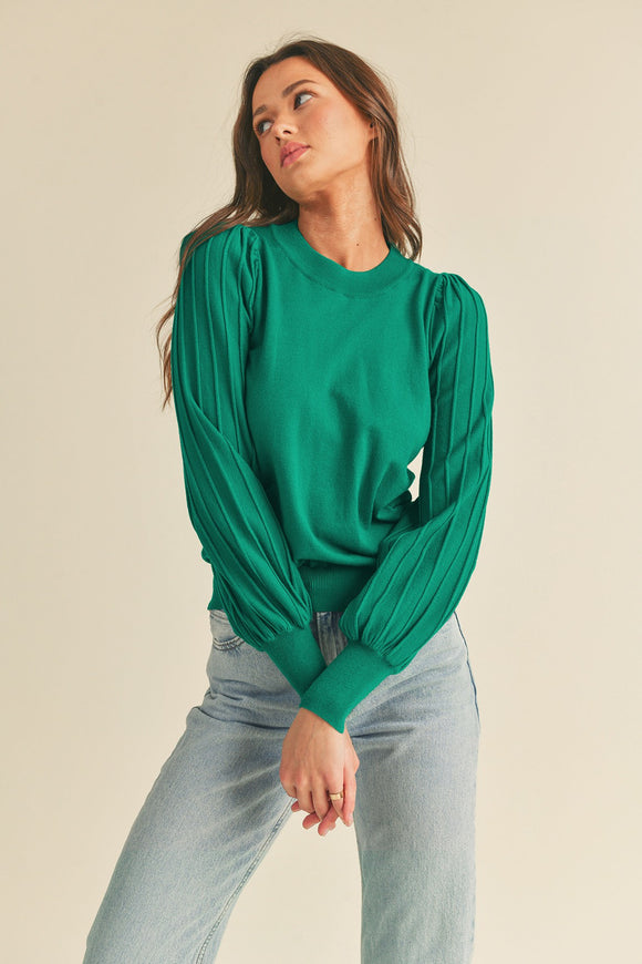 Stripe Textured Long Sleeve Top | Alpine Green