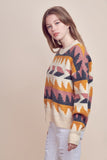 Geometric Pattern Sweater | Mauve+Mustard