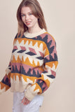 Geometric Pattern Sweater | Mauve+Mustard