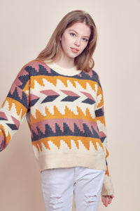 Geometric Pattern Sweater | Mauve+Mustard