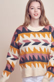 Geometric Pattern Sweater | Mauve+Mustard