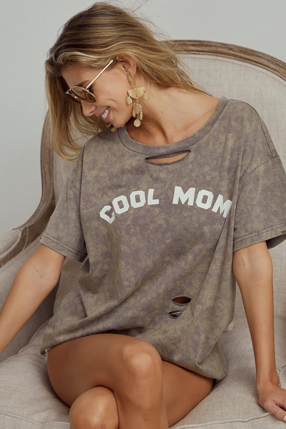 Cool Mom Laser Cut Mineral Wash Top | Cappuccino