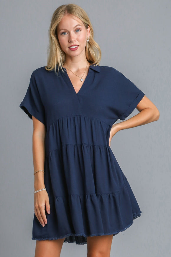 Linen Tiered Dress | Navy