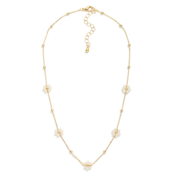 Dainty White Flower Necklace | Gold