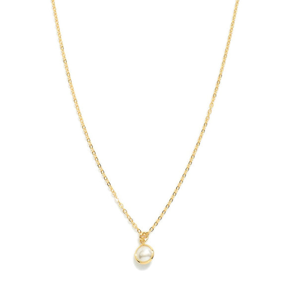Pearl Pendant Chain Link Necklace | Gold