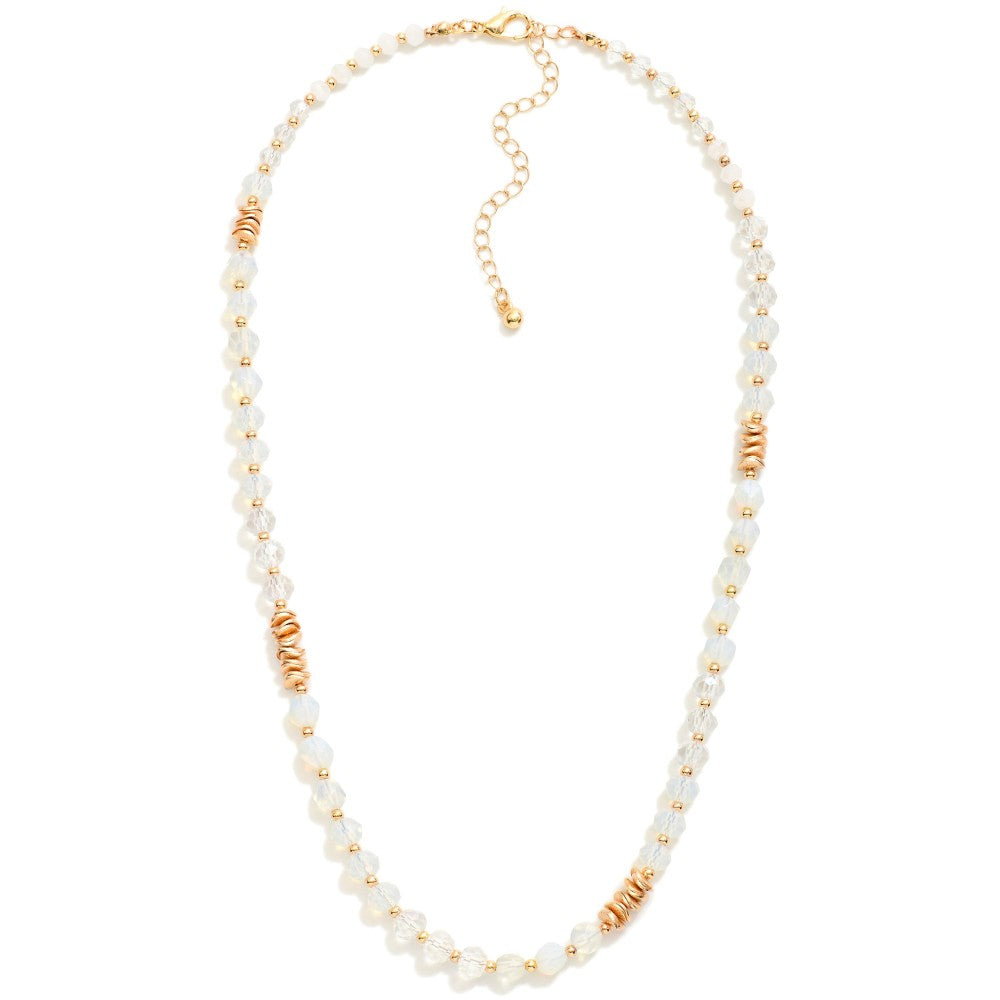 Faceted Stone Glass Crystal Necklace | Gold/Clear