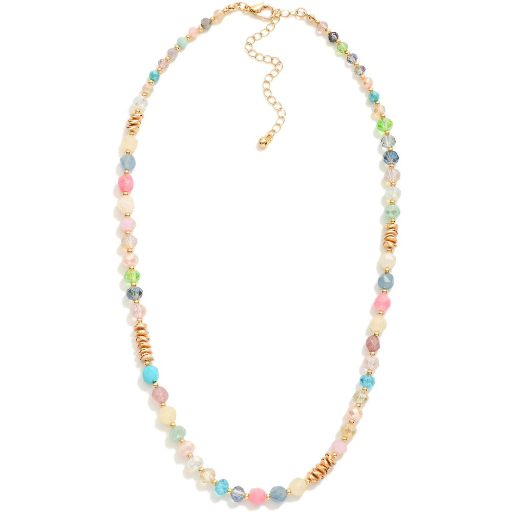 Faceted Stone Glass Crystal Necklace | Gold/Multi