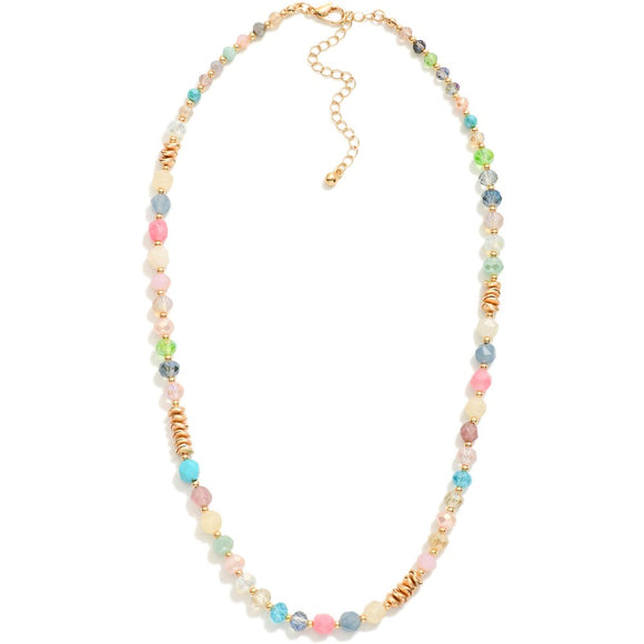 Faceted Stone Glass Crystal Necklace | Gold/Multi