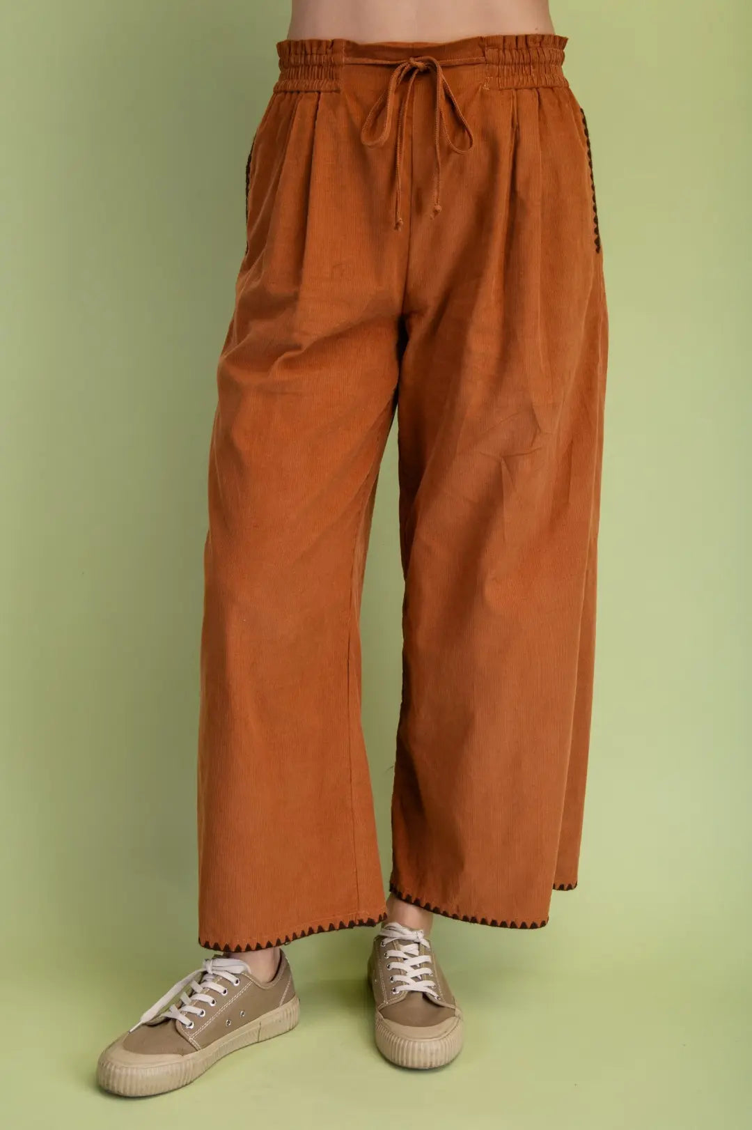 Corduroy Relaxed Fit Stitch Detail Pants | Camel