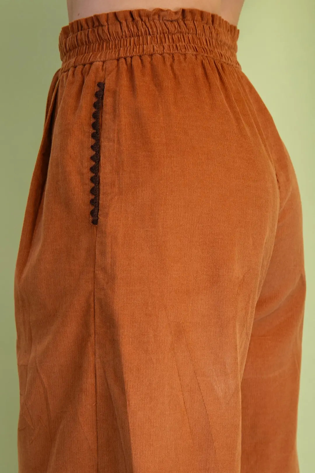 Corduroy Relaxed Fit Stitch Detail Pants | Camel