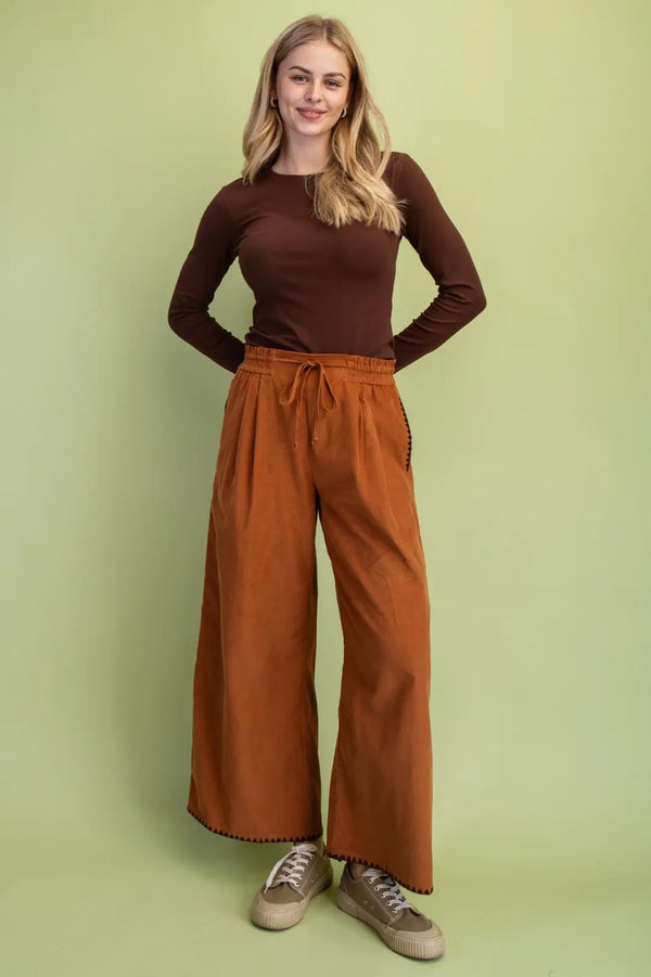 Corduroy Relaxed Fit Stitch Detail Pants | Camel