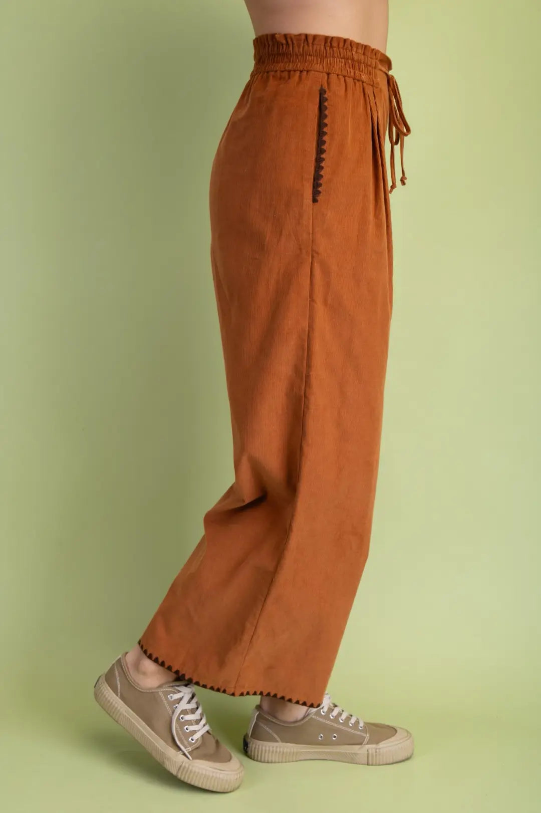 Corduroy Relaxed Fit Stitch Detail Pants | Camel
