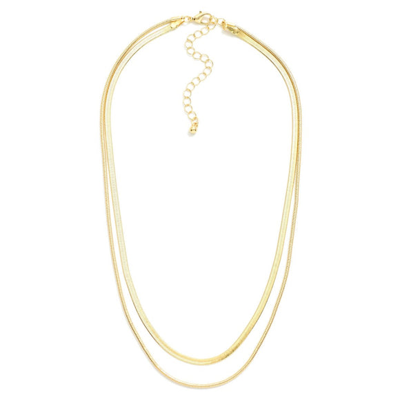 Herringbone Layered Snake Chain Necklace | Gold